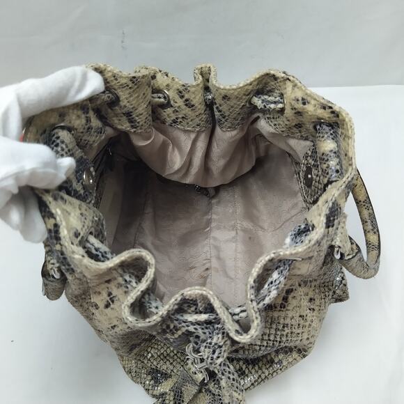 Michael Kors Gray Leather Python Embossed Pushlock Drawstring Satchel Bag - Picture 10 of 16